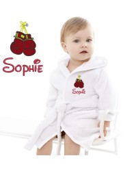 Baby and Toddler Boxing Gloves Logo With Custom Text Design Embroidered Hooded Bathrobe in Contrast Color 100% Cotton